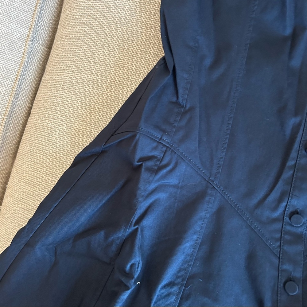 NWT Cinq a Sept Poppy Sleeveless Flared Mini Poplin Shirtdress - Navy Blue Sz4 - Picture 8 of 11